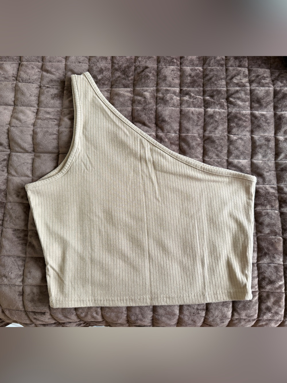 Ribbed One-Shoulder Crop Tank Top - Cream